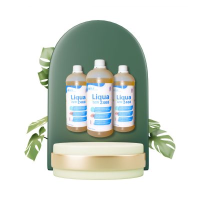 Liqua Zen Z468, a specialized pool maintenance chemical designed to ensure crystal clear water. It effectively controls algae, prevents stains, and removes greases. The product’s label features clean blue pool water imagery, symbolizing the sparkling results achievable with this treatment solution.