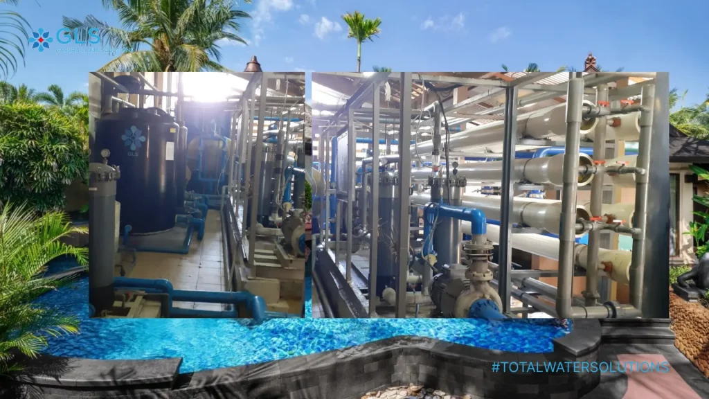 Industrial desalination system at St. Regis Bali using Activated Filter Media (AFM) and Sea Water Reverse Osmosis (SWRO).