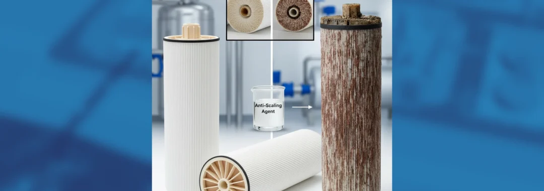 Perbandingan membran Reverse Osmosis sebelum dan sesudah penggunaan anti scaling agent dari Gapura Liqua Solutions.
