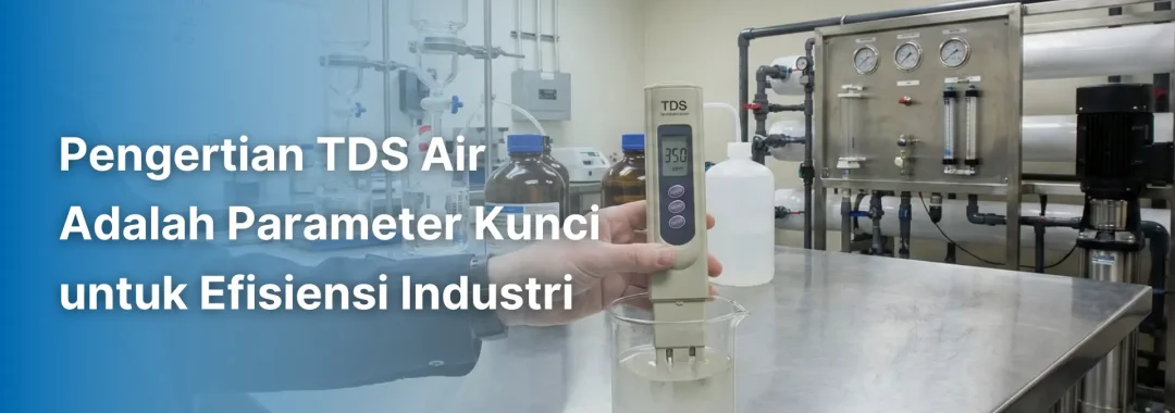 Teknisi menggunakan TDS meter digital untuk mengukur kualitas air, memvisualisasikan pengertian TDS air adalah parameter vital dalam sistem pengolahan air industri GLS.