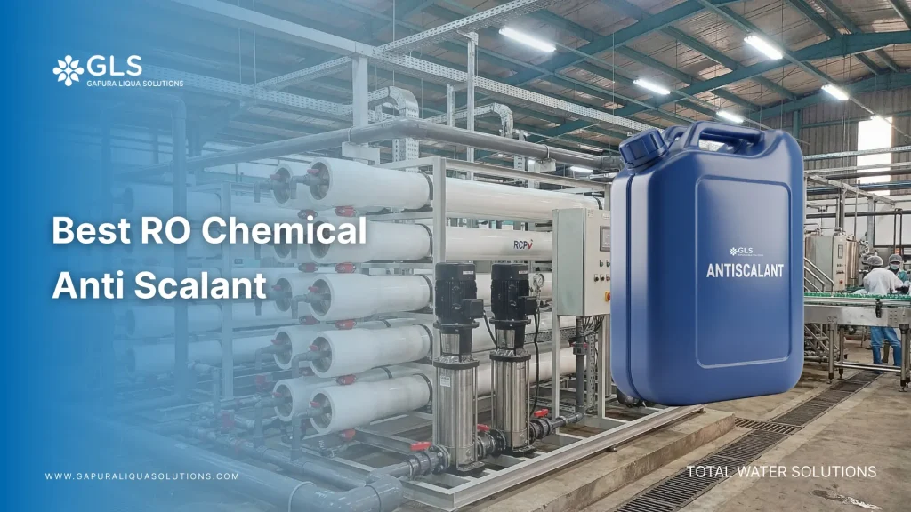 An industrial facility technician calibrating an injection pump for an RO chemical anti scalant system to prevent membrane scaling.