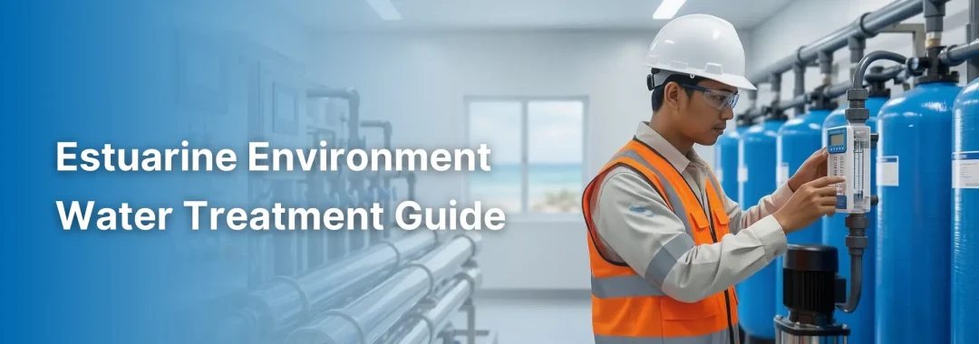 An industrial engineer inspecting an estuarine environment water treatment system featuring high-recovery reverse osmosis and AFM vessels.