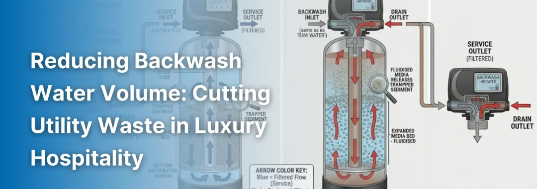 An industrial technician inspecting a high-efficiency AFM filtration tank designed for reducing backwash water volume in a luxury resort