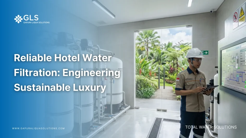 A technical installation of a reliable hotel water filtration system using AFM media and RO technology in a clean resort utility room.