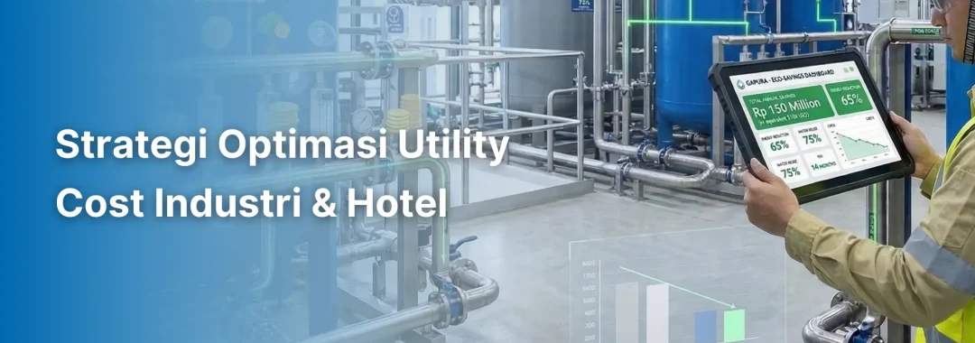 Teknisi sedang melakukan audit sistem pengolahan air sebagai bagian dari strategi optimasi utility cost untuk efisiensi operasional pabrik