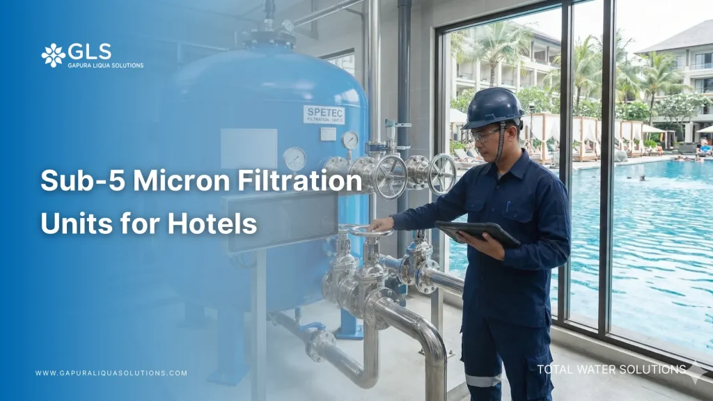 A technical cross-section of sub-5 micron filtration units utilizing AFM to provide crystal-clear water for a luxury resort.