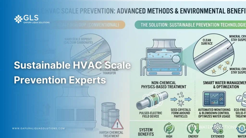 An industrial technician inspecting a high-efficiency chiller unit protected by sustainable HVAC scale prevention water treatment.