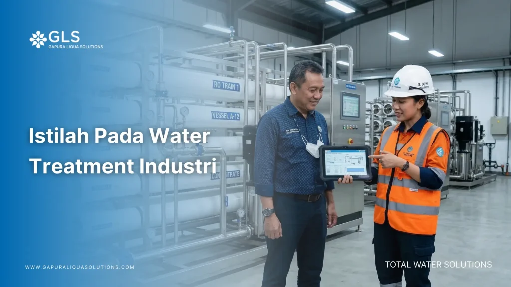 Insinyur menjelaskan grafik sistem RO kepada manajer fasilitas untuk memberikan pemahaman mengenai istilah pada water treatment.