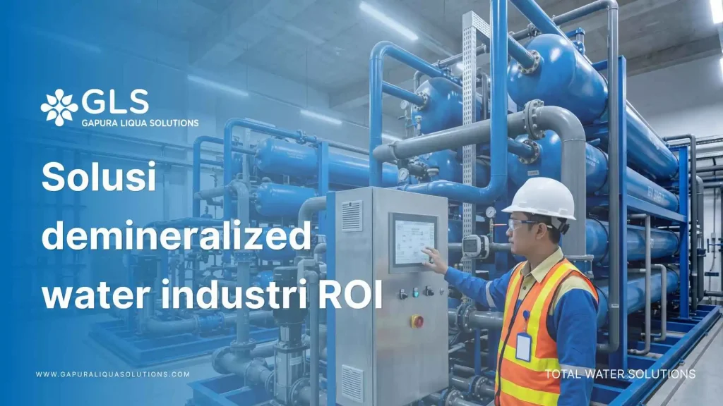 Insinyur GLS sedang memantau panel kontrol dari solusi demineralized water industri untuk memastikan operasi pabrik berjalan 24/7 tanpa henti.
