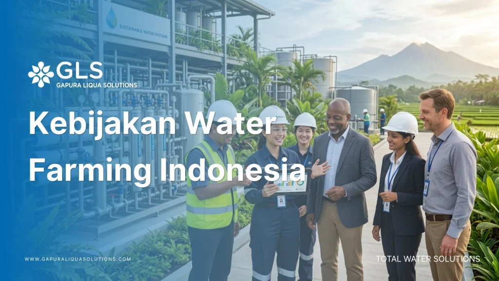Tim konsultan lingkungan dari PT Gapura Liqua Solutions sedang berdiskusi hangat mengenai penerapan kebijakan water farming indonesia di sebuah fasilitas modern.