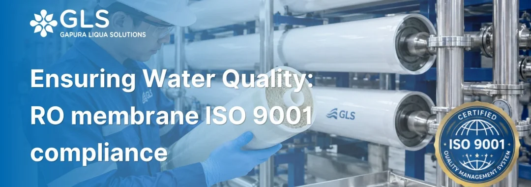 Inspection of ISO 9001 certified RO membrane element inside an industrial reverse osmosis water treatment plant engineered by PT Gapura Liqua Solutions.